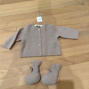 Bonpoint Cashmere Baby Cardigan & Booties with Buttons